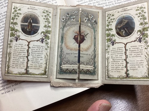 Antique holy card  Immaculate Sacred Hearts Christ Virgin Love