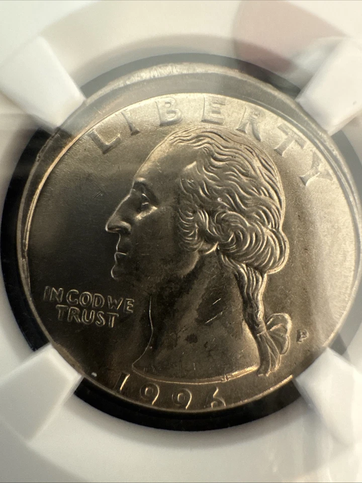 1996-P 25c NGC  Mint Error Uncirculated RAILROAD RIM -  Don’t Thread On Me Label - Image 3 of 4