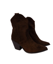 Western Ankle Boots Brown Faux Suede UK 8 EU41 Womens Block Heel Pointed Toe Zip