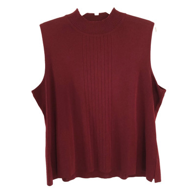 Misook Women s Burgundy Knit Top Sweater Size Petite 2P Sleeveless High neck