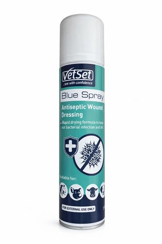 VetSet Blue Spray Veterinary Antiseptic Instant Wound Cleanser x Size: 250 Ml 