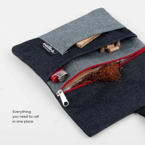 Astuccio Portatabacco in Tessuto Jeans Denim Porta Tabacco Cartine Filtri e Acce - Foto 14 di 24