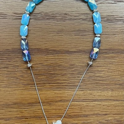 Beautiful Crystal Blue Purple Silver Beaded Adjustable Bracelet 