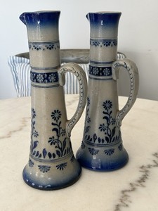 Stoneware vases with cobalt blue & grey glaze by Gerz.