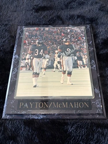 Walter Payton and Jim McMahon Autographed Plaque - PSA authenticated