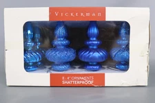 Vickerman 4" - Blue 4-Finish Finial Ornament  - Pack of 7