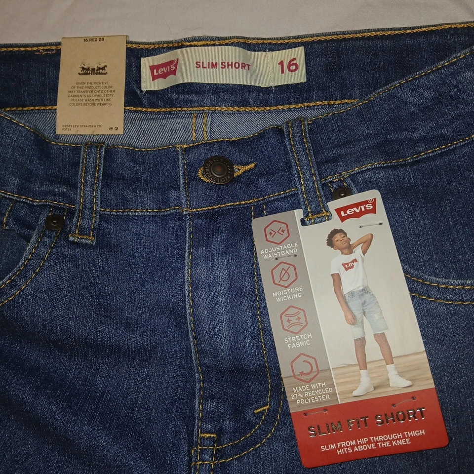 Shorts jeans Levi's masculino cintura ajustável slim fit lavagem escura média tamanho 16R - Imagem 3 de 4