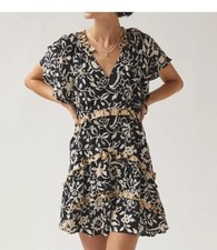 Anthropologie robin tiered dress Black With Tan Floral Print. Size Small Unlined
