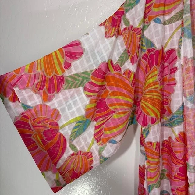 Trina Turk Kimono Womens L XL Multicolor Sheer Floral Beach Cover Up Boho - Image 3 of 4
