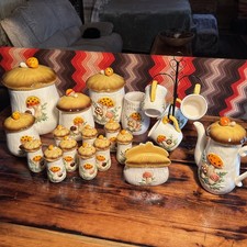 Vintage 1970S Old Japan MERRY MUSHROOM KITCHEN set of 20 pieces with cup holder