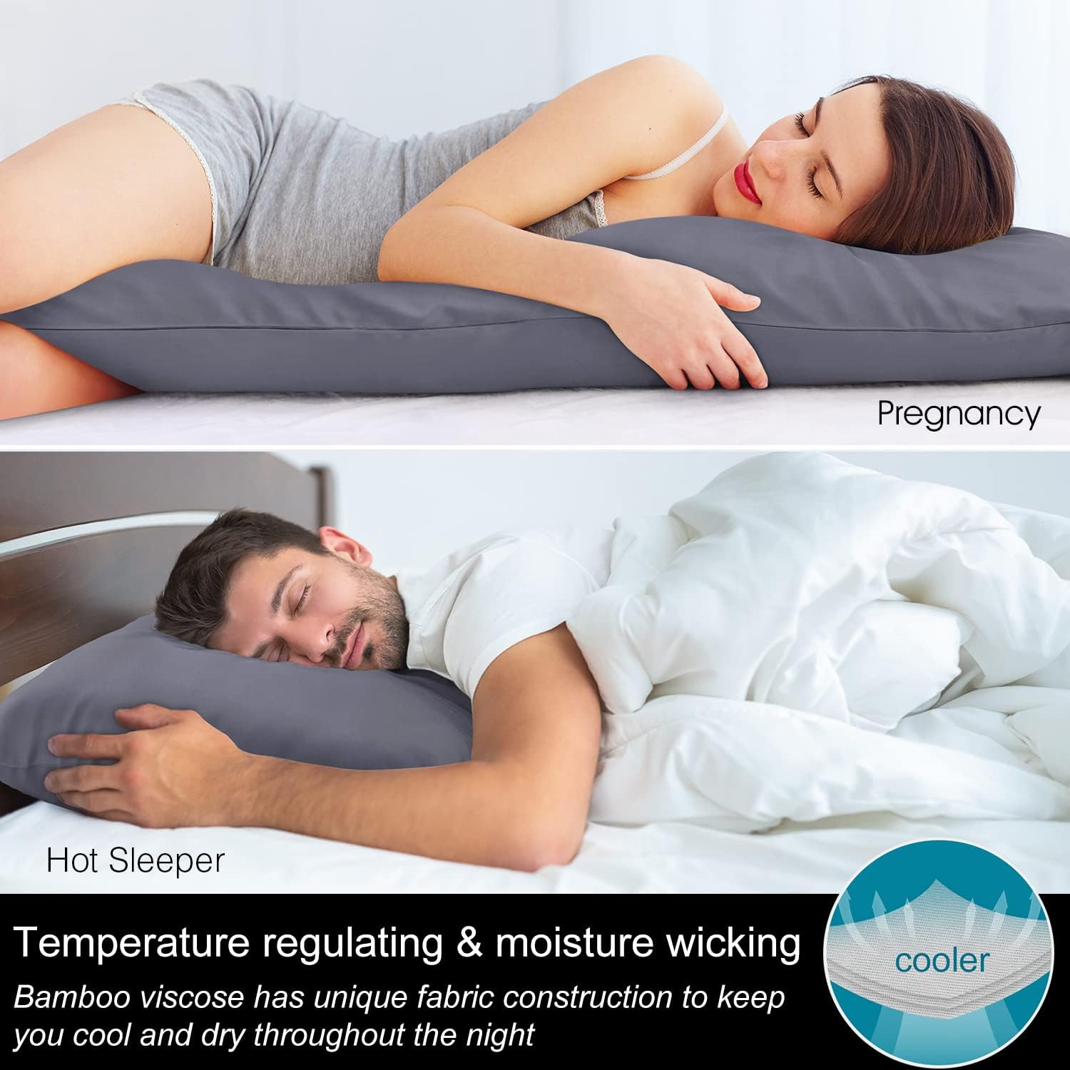 BEDELITE Body Pillow Cover, Rayon Made from Bamboo, Cooling Body Pillow Pillowca