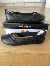 Hush Puppies Janessa Ladies Black Ballerina Pumps Leather Size UK 8 Bnib