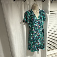 J. Crew Floral Surplice V-Neck Short Sleeve Wrap Mini Dress Preppy Teal Size 4