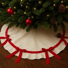 Christmas Tree Skirt 30" Scallop Velvet Tree Skirt with Bow Small Christmas D...