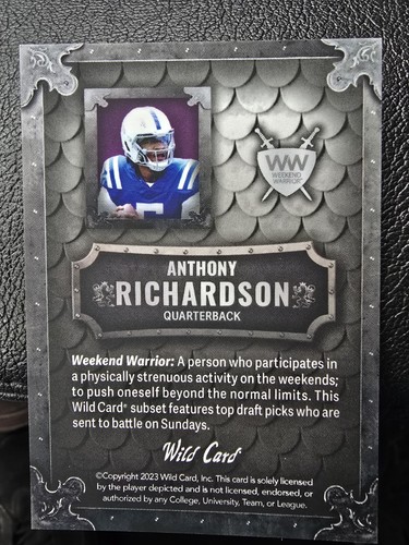 2023 Wild Card Weekend Warrior Anthony Richardson Rookie numbered #’d /100 (RC) - Picture 2 of 2