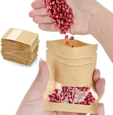 Small Resealable Seed Envelopes 100 Pcs Mini Kraft Ziplock Bags with Window 2.7x