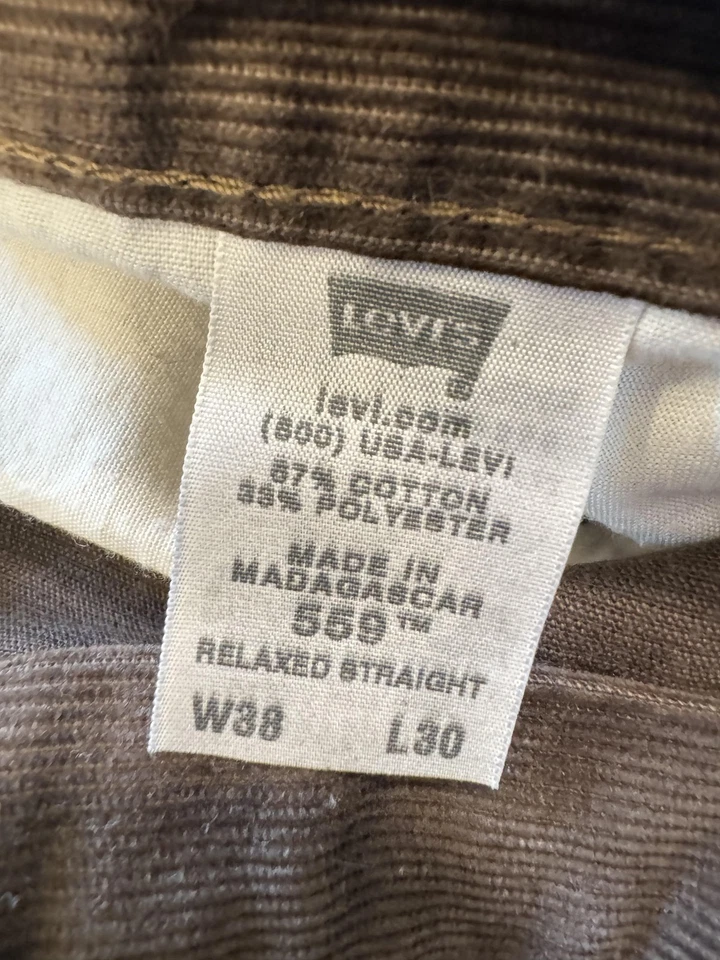 Pantalones Levi's 559 Para Hombre 38x30 Marrón Pana Relajado Recto 5 Bolsillos Informales Foto 4 de 4