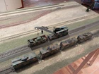 ROCO, MILITARY SET OF CRANE AND ARMED WAGONS, SCALE HO