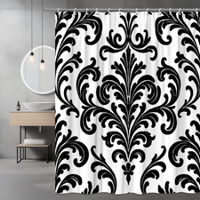 Elegant Black and White Shower Curtain with Floral Design