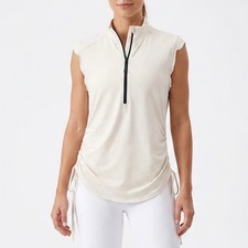 Carve Designs Women's XL Cream Ruched Side Cinch Sleeveless 1/4 Zip