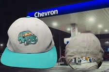 Vintage Chevron With Techron Hat Cap Strapback Green Tan Chevron Cars Hat