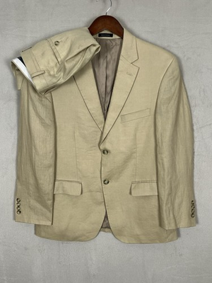 #ad #ad Pronto Uomo Platinum Linen Suit Men#x27;s 40 Short 32 X 28 Beige Color Double Vent $104.90