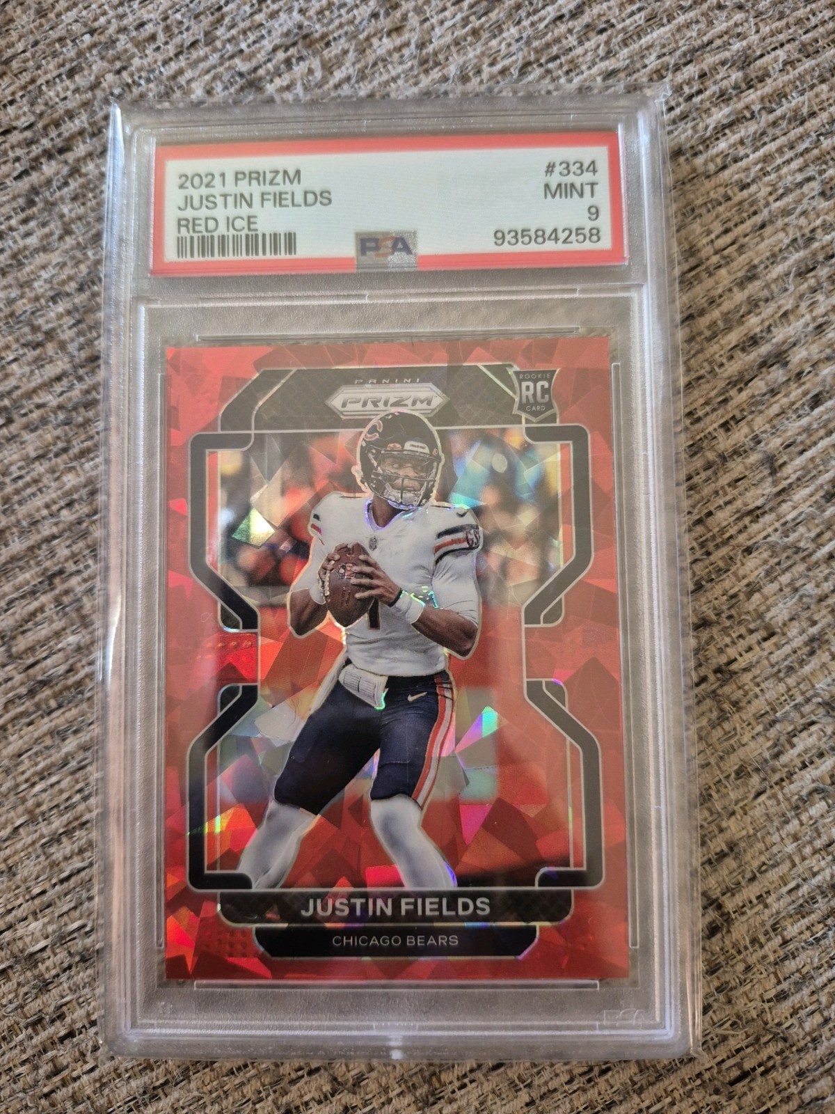 Justin Fields 2021 Panini Prizm #334 Bears Rookie Card Red Ice Prizm PSA 9 MINT