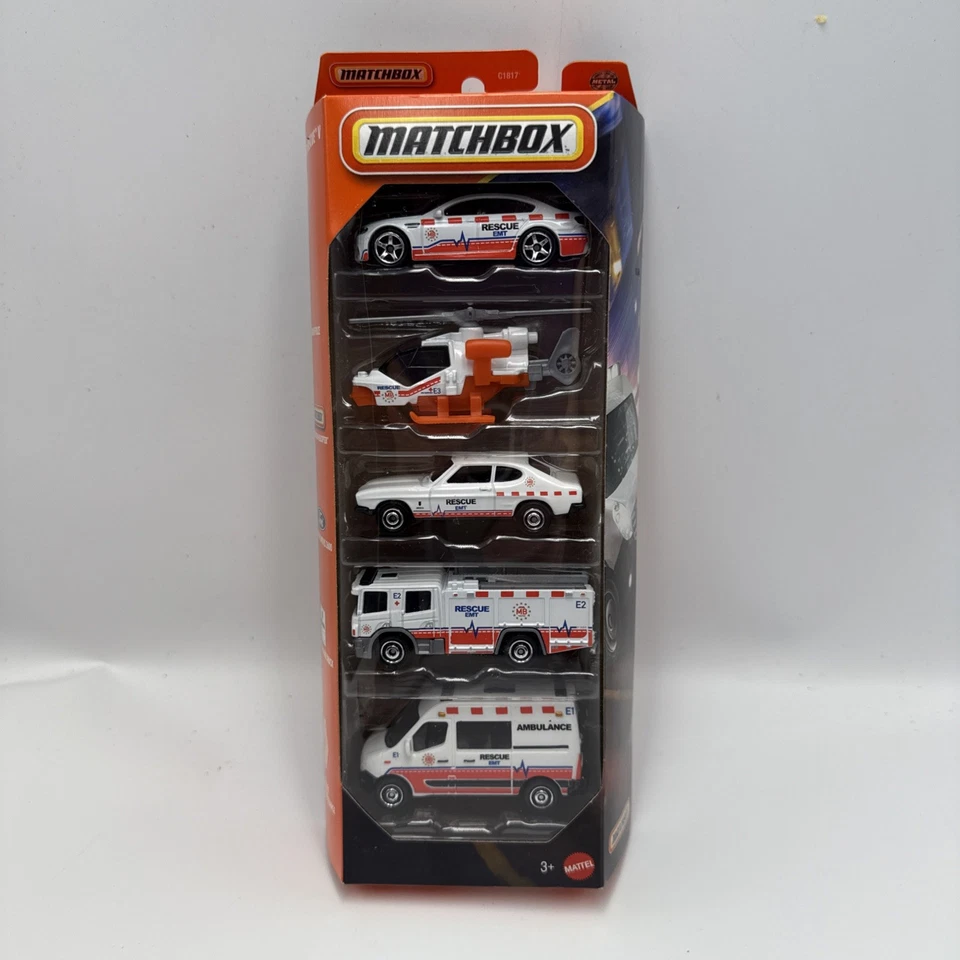Matchbox 2025 MBX Rescue V paquete de 5 variaciones #1 muy buen estado con coches de emergencia adicionales Foto 2 de 4
