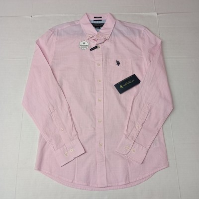 U.S. Polo Assn. Button Down Woven Shirt Men's S Pink Hour Stretch Checkered