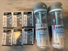 Lot of  2 Contigo Wells Water Bottles And 6 Replacement Filter Cartridge 2-Pack