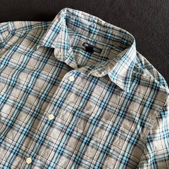 Gap Button Down Gray and Blue Plaid Collared Shir… - image 1