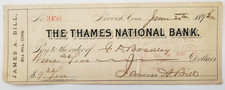 1892 Check, Thames National Bank, Norwich CT, James A Bill, To J.D. Bradley