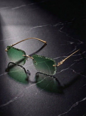 Vintage Rimless Sunglasses Diamond Cut Lens Luxury Panther Gold Frame UV400 Men