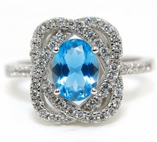 2CT Blue Topaz  White Topaz 925 Solid Sterling Silver Ring Sz 8 MK6-8