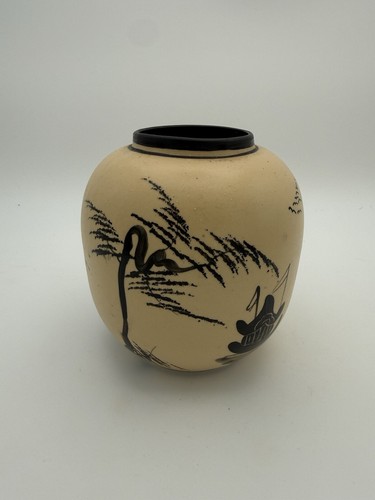 Hand Painted Asian Bisque Ovoid Ginger  Jar Vase