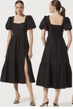 ASTR THE LABEL Tiered Poplin Square Neck Black Midi Dress Size XS 100% Cotton