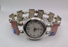 American Flag Stretch Bracelet Watch Quartz Japan Movt Patriotic USA