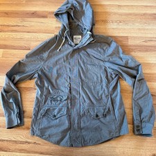 AllSaints Spitalfields Semantic Hooded Shirt Jacket Men's XL Gray 100 Cotton