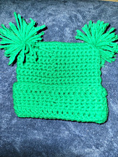 Green Crochet Solid Beanie Hat w/ Pom Poms, One Size Unisex Baby  Toddler