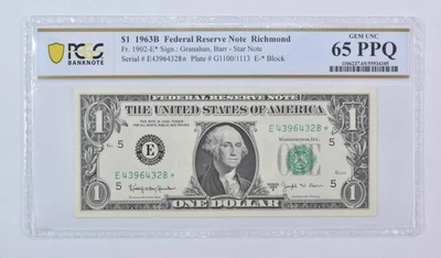 1963 B $1 Richmond VA FRN Star Note Fr#1902-E* Gem Unc 65 PPQ PCGS - Image 1 of 3