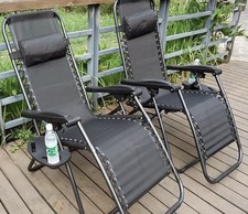 Image of 2 x Zero Gravity Reclining Garden Chair Sun Beach Lounger Recliner Outdoor Black