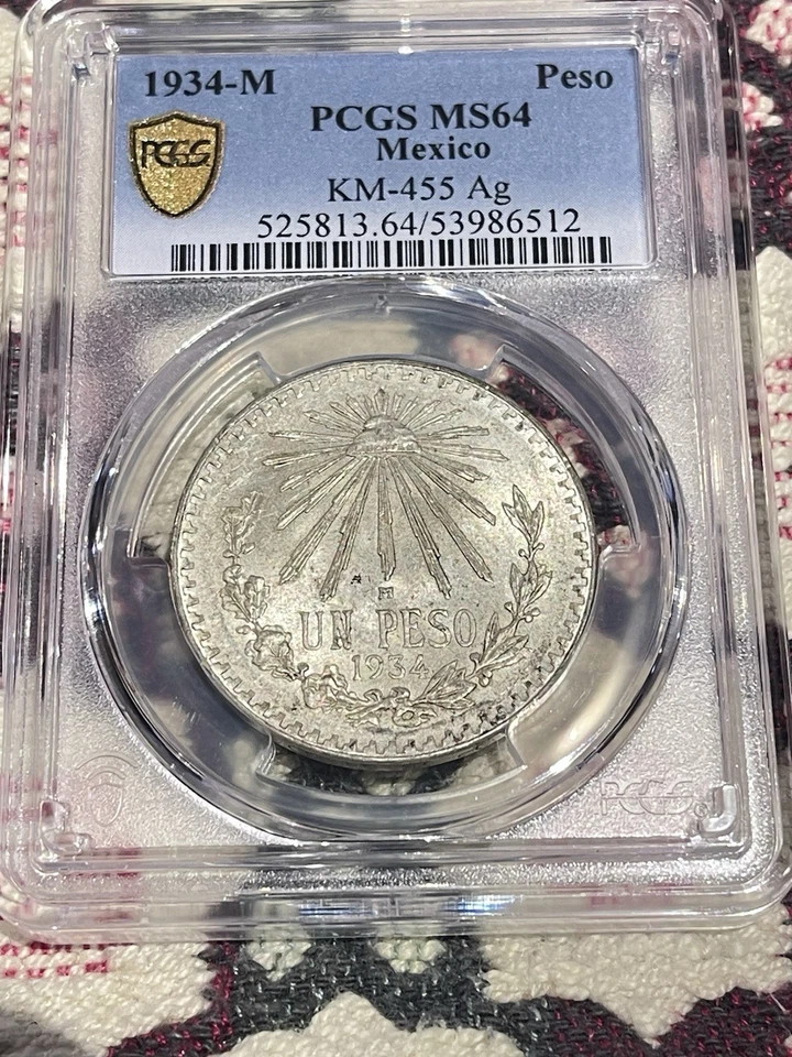 1934 M Mexico Silver Un Peso 🌟PCGS Gold Shield 💎💎💎💎💎MS64💎💎💎💎💎 - Image 2 of 4