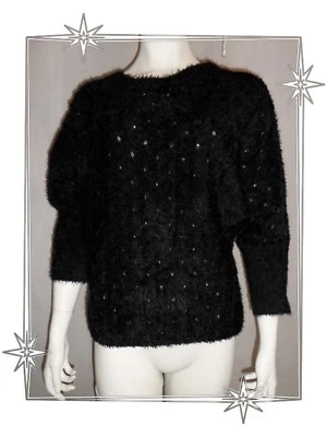 A - Pull Fantaisie Noir Duveteux Ajouré DDP Taille XS - Photo 1/4
