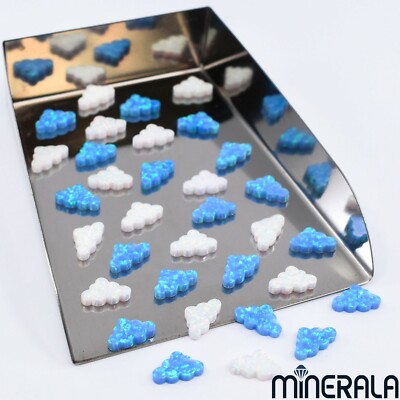 WHITE & SKY BLUE SYNTHETIC LAB CREATED OPAL CLOUD BEADS FULL DRILLED WP02754