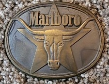 Vintage 1987 Solid Brass Marlboro Longhorn Steer/Star Belt Buckle