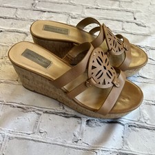 Antonio Melani Quinnlynn Women's 9.5 Tan Leather Platform Cork Wedge Sandals