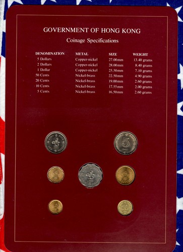 Set monete di tutte le nazioni Hong Kong con carta 1979-1982 UNC $1, $5 1980 $2 1982 - Foto 2 di 4
