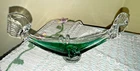 Mid Century Murano Art Glass Green Gondola Boat Ashtray Handblown Vintage Dish