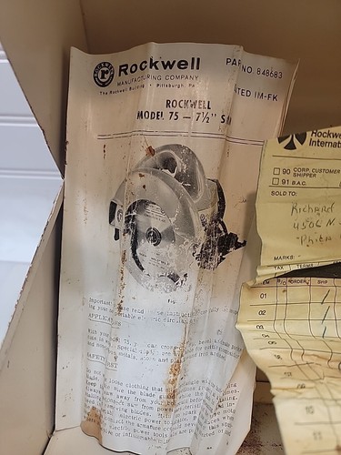 Vintage Carpentry ROCKWELL 75 Type 5 Circular Saw 7 1/4" With Metal Case- Works - Picture 4 of 15
