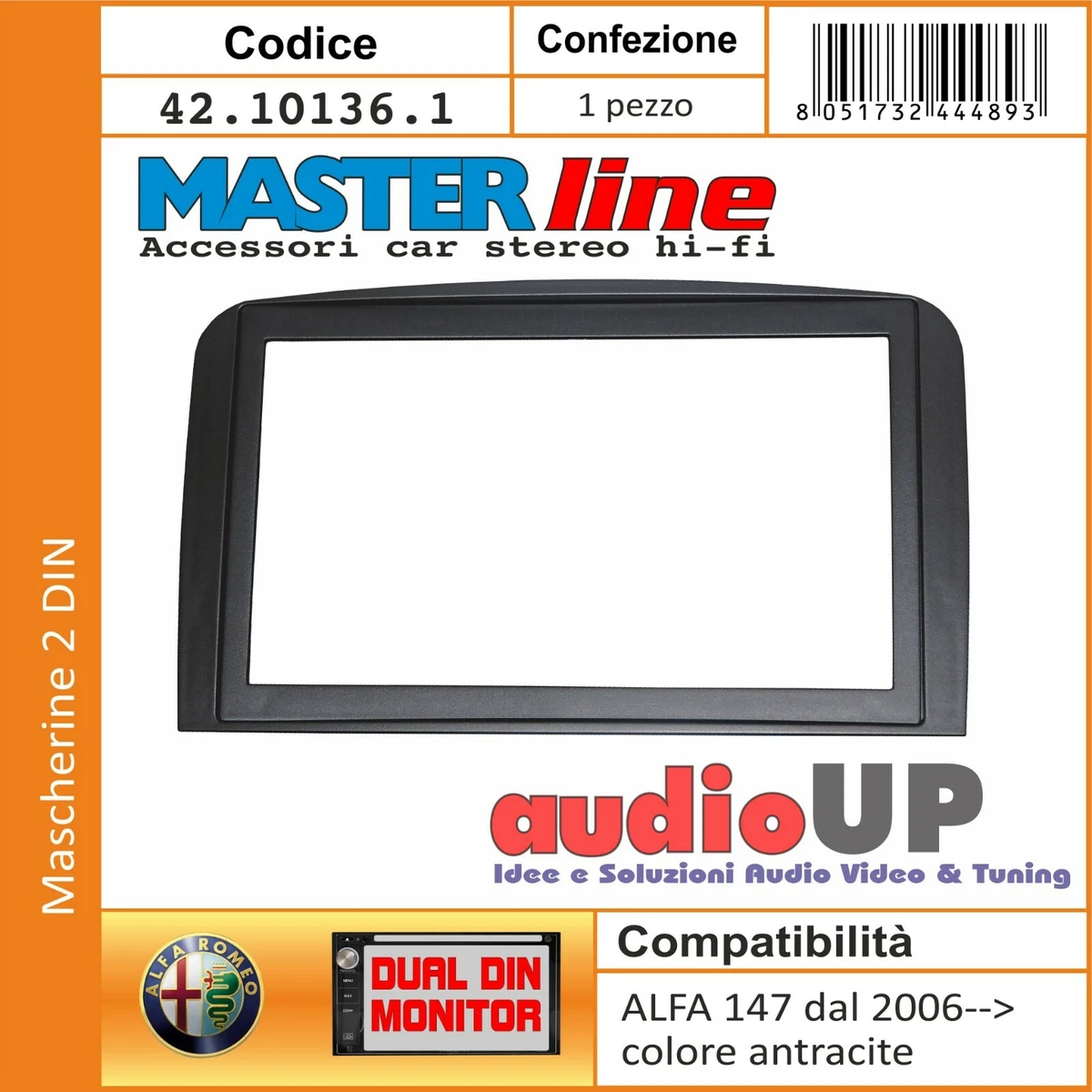 Mascherina 2 DIN Per Autoradio – Compatibile Con Alfa Romeo 159, Brera E Spider (senza Navigatore OEM), Colore Nero, Misure 194x115 Mm